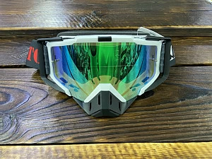 Очки для мотокросса МХ101, зеленая зеркальная линза (черн/бел)