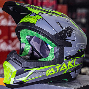 Шлем кроссовый ATAKI SC-18 BLAZE (сер/кисл зел мат, M)